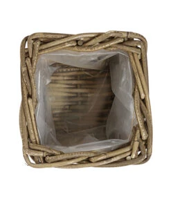 Van Der Leeden Rattan-Topf, Eckig, Grau-braun -Gartenmöbel Store 3528668 3529468 3529930 WE DE 001 RattanTopfeckiggraubraun