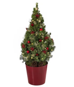 Geschmückter Weihnachtsbaum Antik, Mit Lichterkette, Ca. H70 Cm