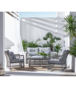 Dehner Geflechtlounge Santos, 4-teilig -Gartenmöbel Store 6875074 WE MO 001 LoungeSantosNEU