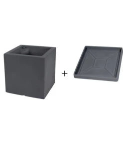 Farmet New Doppelwandiger Kunststoff-Kübel Atlantis, Quadratisch, Dunkelgrau, Inkl. Untersetzer